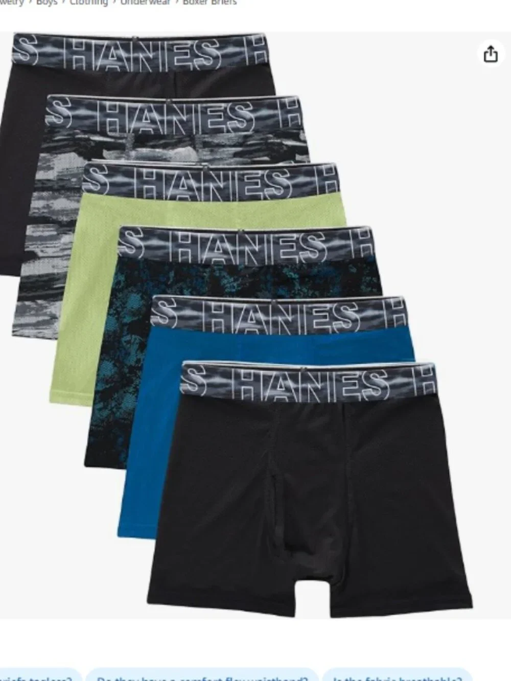 Hanes boys Performance Tween Mesh Boxer Briefs Underwear 6 Pack